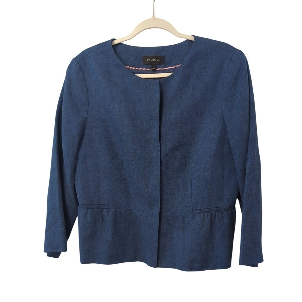 Talbots Blazer 100% Linen size 12 Blue‎